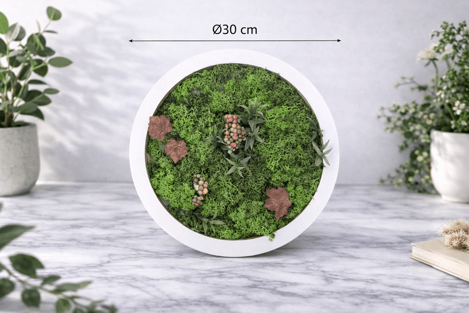 Жива картина със скандинавски мъх - кръгла рамка Ф30 см