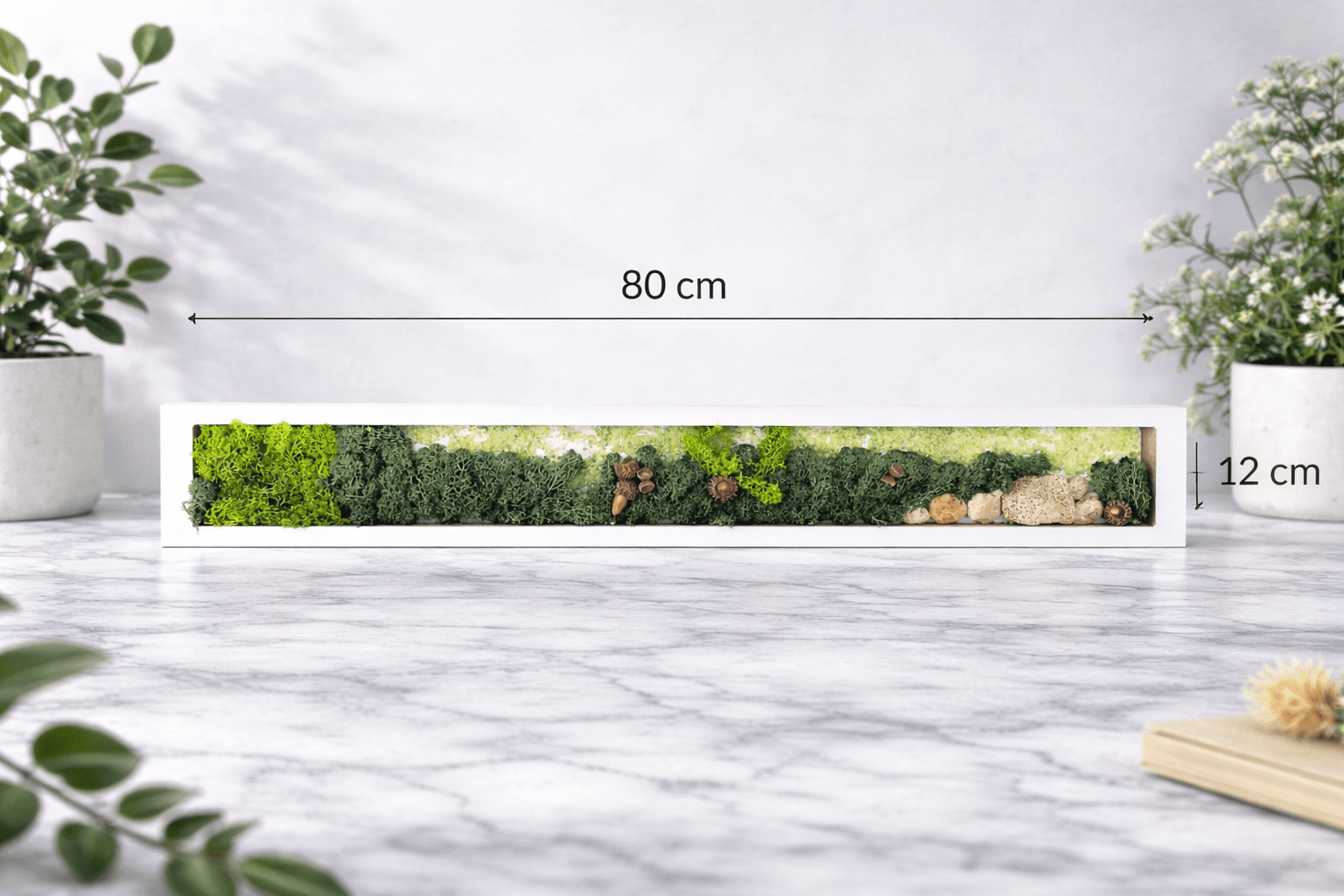 Жива картина със скандинавски мъх - правоъгълна рамка 80x12 см